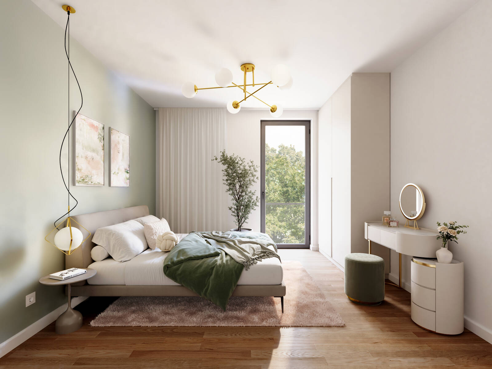 Schlafzimmer mit bodentiefem Fenster